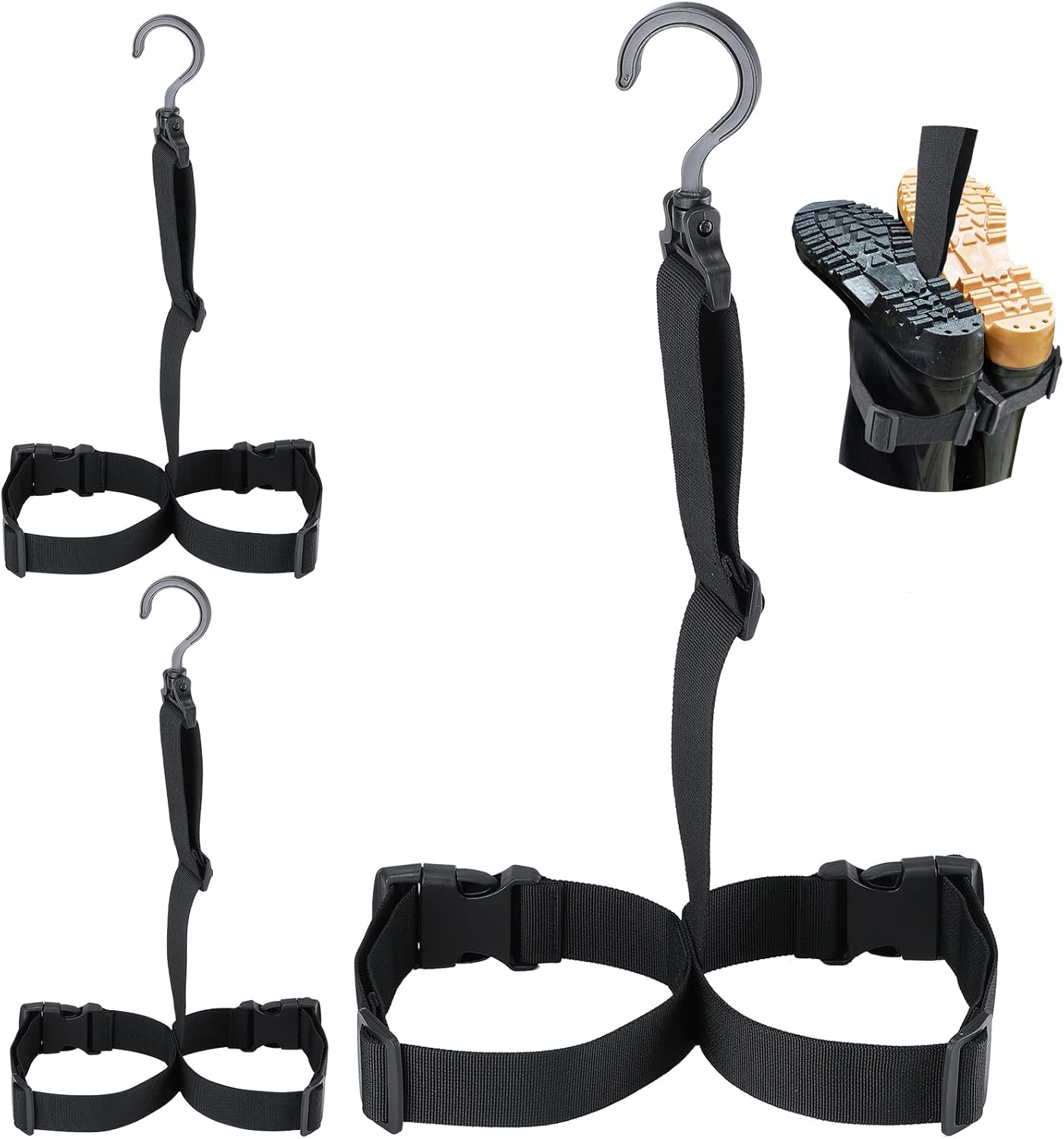 3 Pieces Fishing Wader Boot Hanger Fishing Boot Rack Men with Adjustable Belt and Swivel Dryer Hanger for Storage Drying